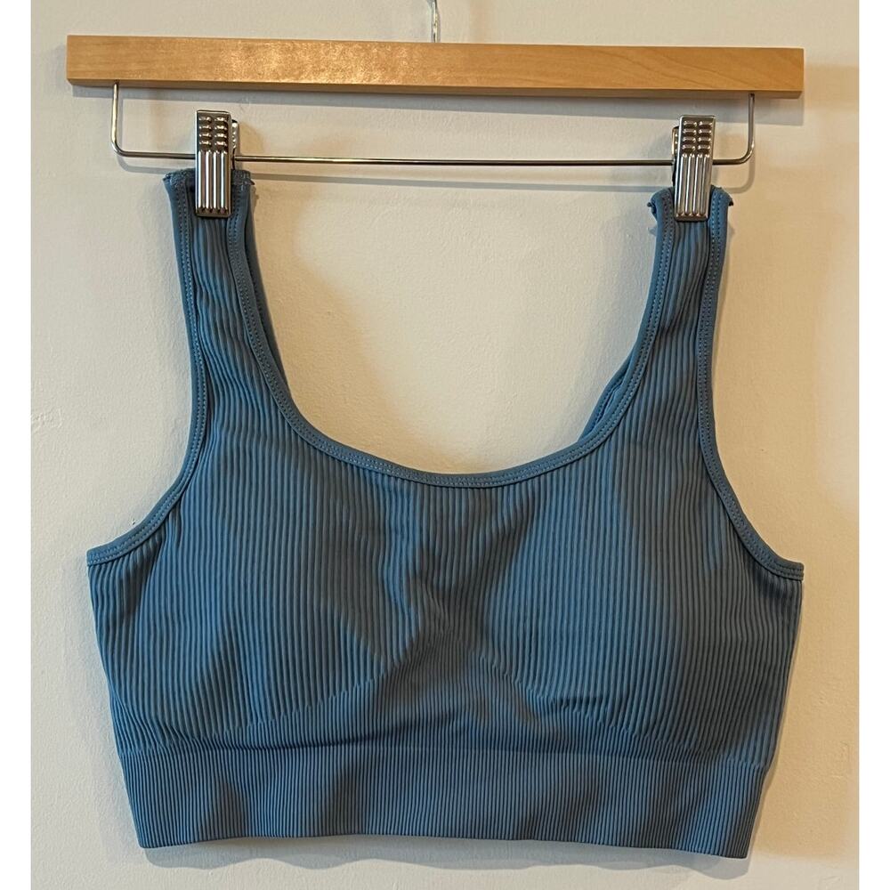 Women's Ribbed Support Sport Bra Sleeveless Blue Size Large NWOT - Picture 3 of 6